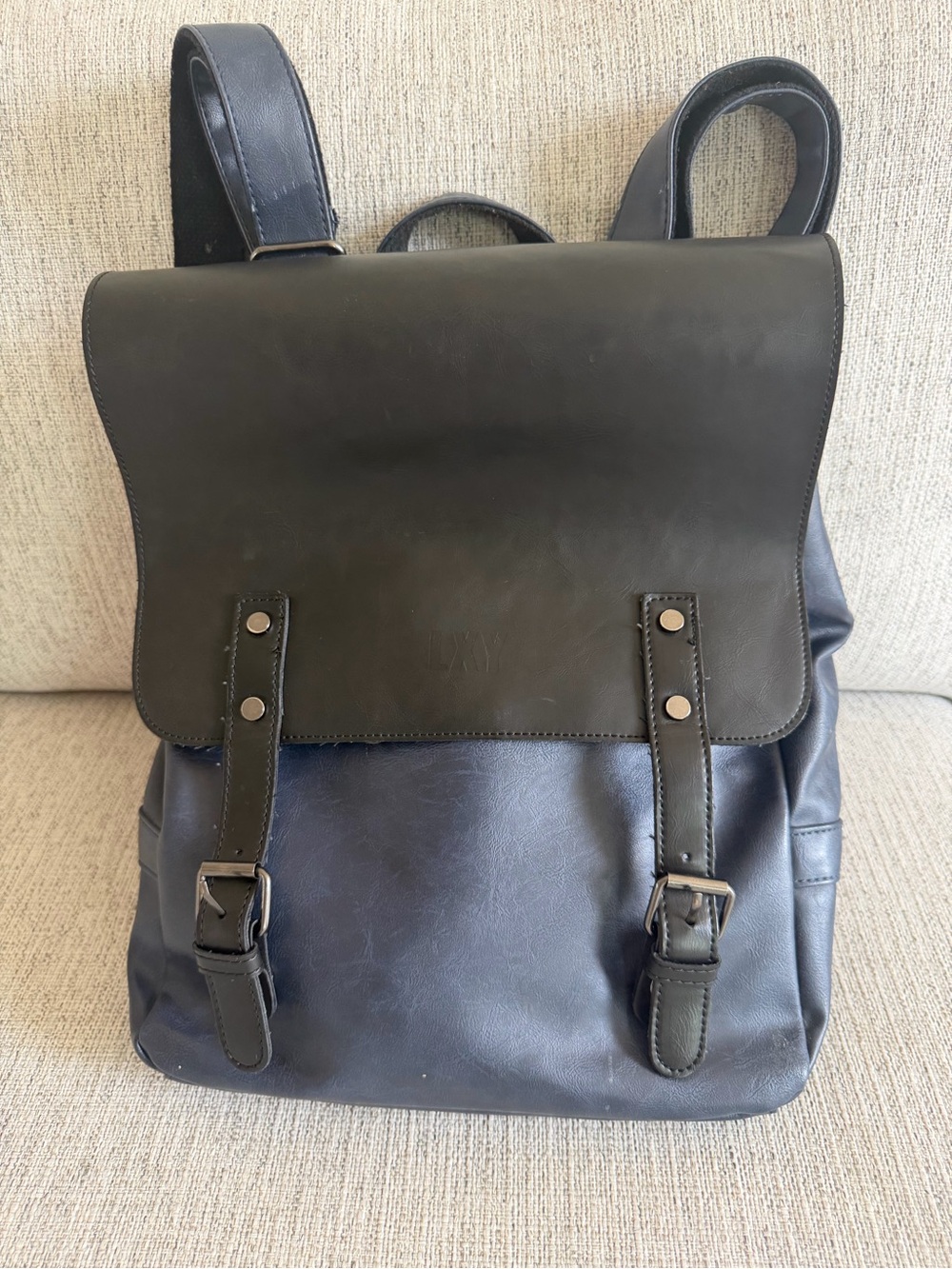 LXY Navy and Black VEGAN soft Leather Backpack
